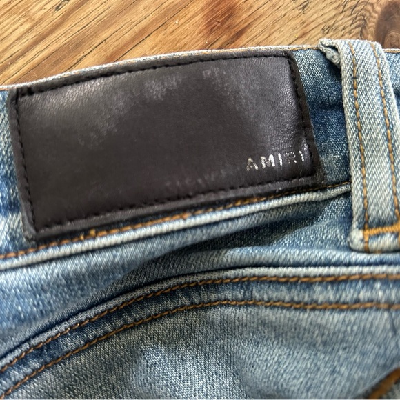 Amiri Broken Track distressed Skinny jeans w/white Stripe - Picture 7 of 16